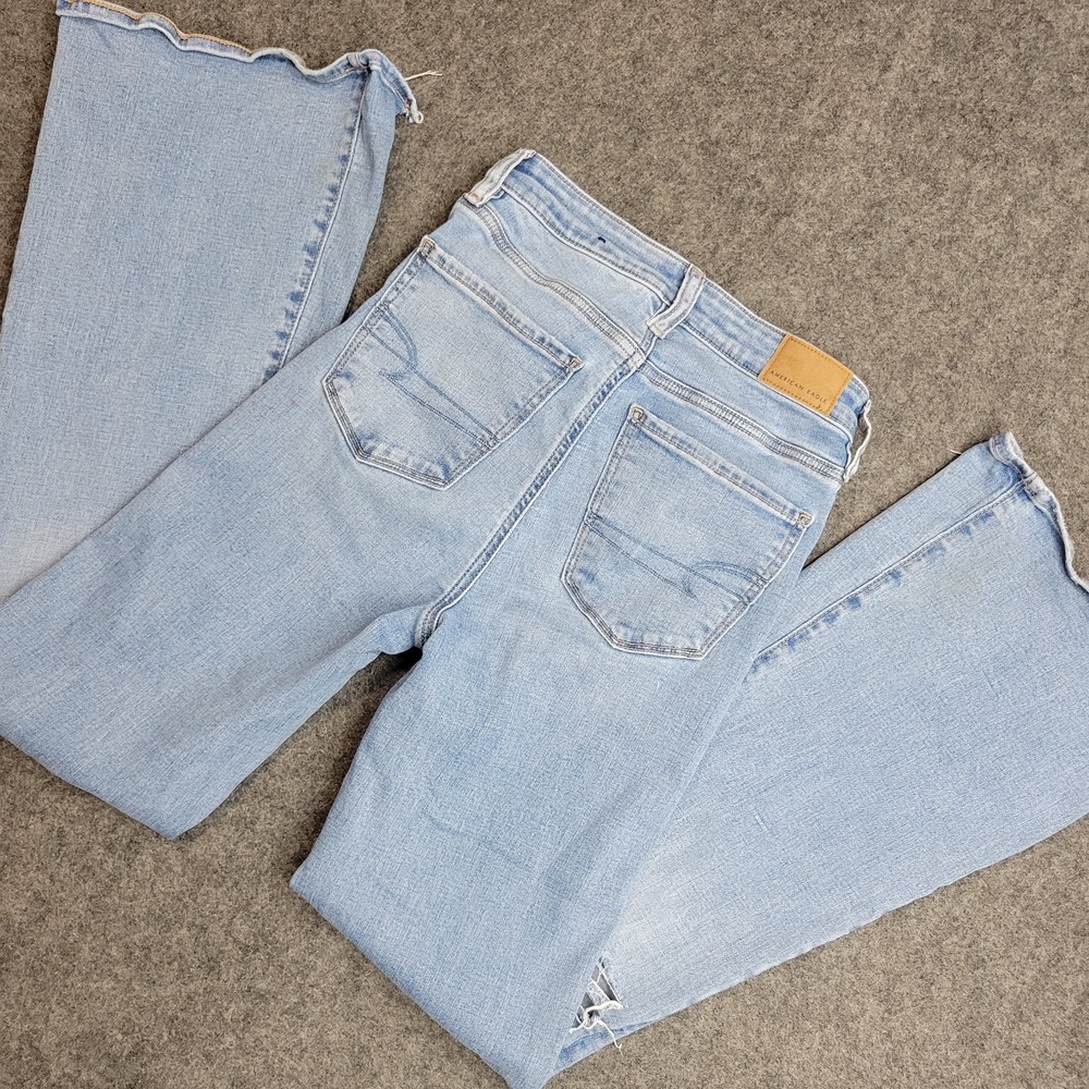 American Eagle Jeans Womens 00R Blue Distressed Super High Rise Flare Leg Y2K